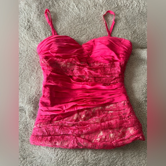 bebe Vibrant Pink Lace bustier top - Picture 1 of 8